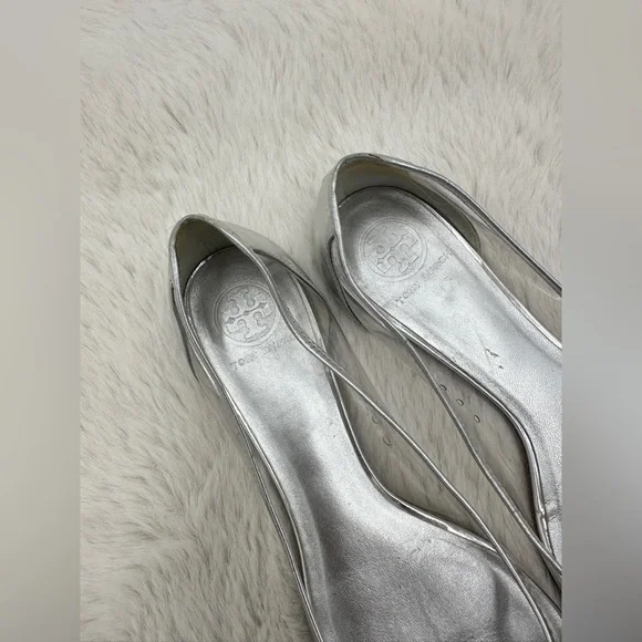 Tory Burch Reva Audrey Silver & Clear Ballet Flat Sz 9 - Picture 4 of 11